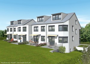 Rückansicht von fünf KfW-Effizienzreihenhäusern 70 - geplant vom Architekturbüro Eisenbraun
